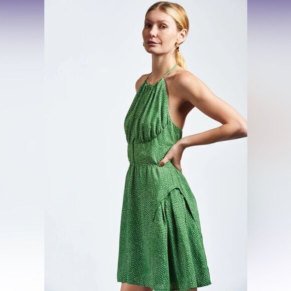 NWT THE SHIRT Rochelle Behrens The Ashby Dress Green Dotty Women’s Size SMALL - Picture 2 of 16
